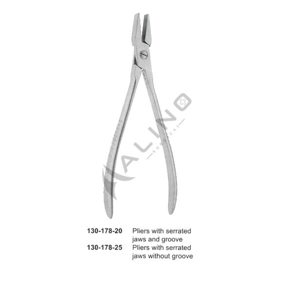 Pliers with serrated jaws and Groove 